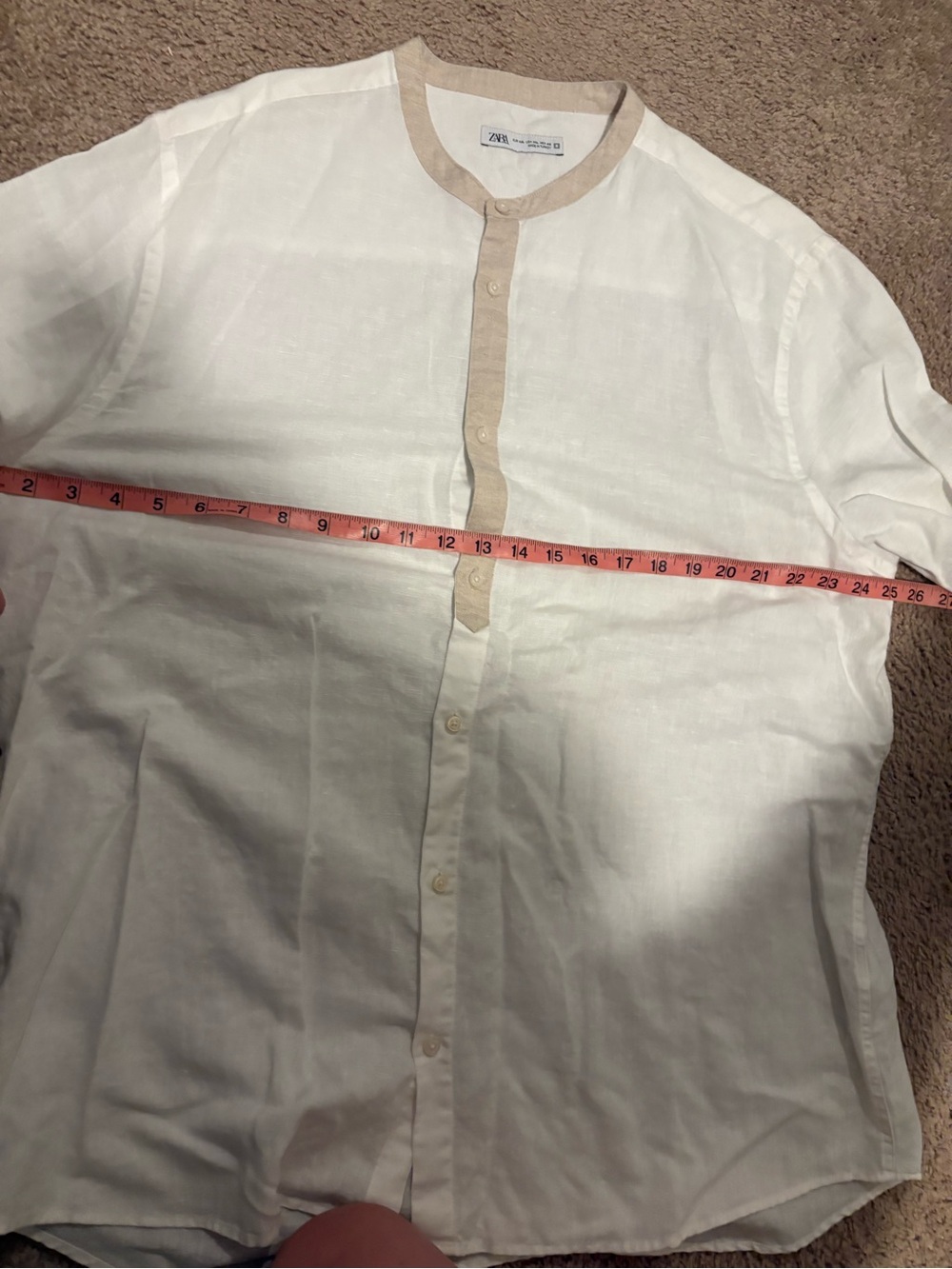 Zara Men linen blend White Shirt with Beige Contrast Trim - Picture 9 of 9